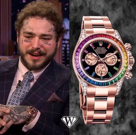 post malone watch rolex rainbow falon|rolex rainbow daytona celebrity.